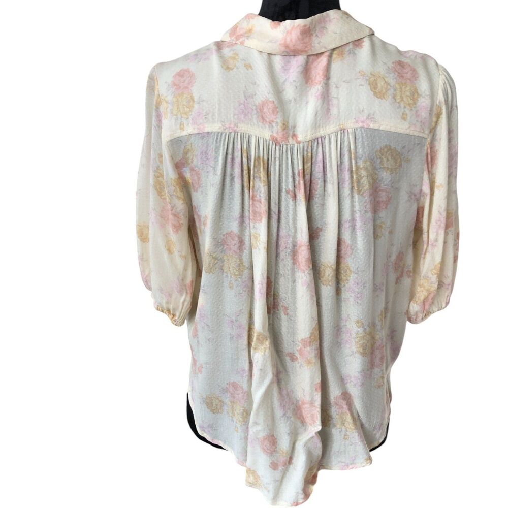 Free People Romantic Feminine 100% Rayon Boho Cottagecore Puff Sleeve Blouse S - Picture 3 of 14